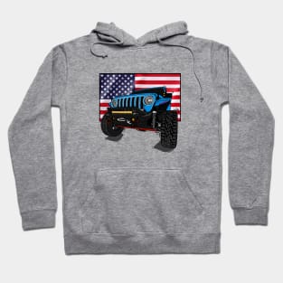 Jeep with American Flag - Light Blue Essential Hoodie